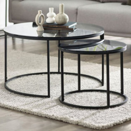 Julian Bowen Chicago Smoked Glass Round Nest of Tables Set of 2 - Size: 80 x 80 x 50cm - Black - Wilko - thumbnail 1