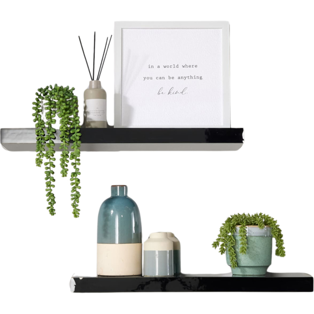 Home Source Cloud 60cm Set of 2 Black Gloss Floating Shelf - Size: 3.8 x 23.5 x 60cm - Wilko - image 1