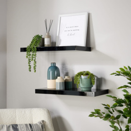 Home Source Cloud 60cm Set of 2 Black Gloss Floating Shelf - Size: 3.8 x 23.5 x 60cm - Wilko - thumbnail 3