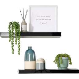 Home Source Cloud 60cm Set of 2 Black Gloss Floating Shelf - Size: 3.8 x 23.5 x 60cm - Wilko - thumbnail 1