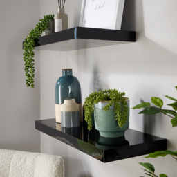 Home Source Cloud 60cm Set of 2 Black Gloss Floating Shelf - Size: 3.8 x 23.5 x 60cm - Wilko - thumbnail 6
