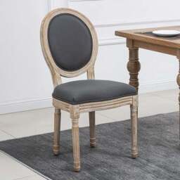 HOMCOM Set of 2 Grey Linen Upholstered French Style Dining Chair - Wilko