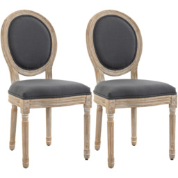 HOMCOM Set of 2 Grey Linen Upholstered French Style Dining Chair - Wilko - thumbnail 3