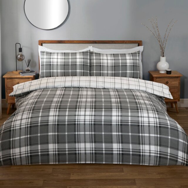 Balmoral Check Duvet Set Grey Single - Divante Finest - Wilko - image 1