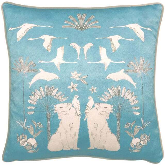 furn. Blue Colony Palm Botanical Cushion - Size: 43 x 43cm - Wilko - image 1