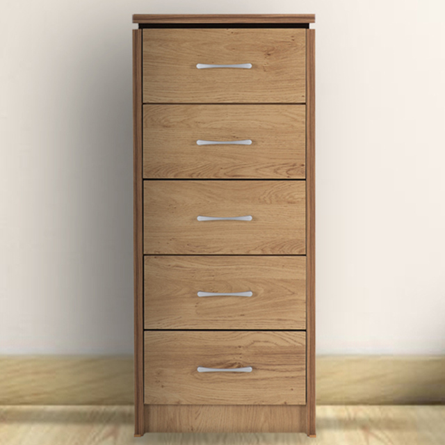 Seconique Charles 5 Drawer Oak Effect Veneer Narrow Chest of Drawers - Brown - Wilko - image 1