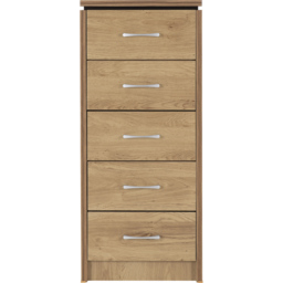 Seconique Charles 5 Drawer Oak Effect Veneer Narrow Chest of Drawers - Brown - Wilko - thumbnail 4