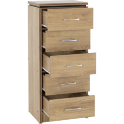 Seconique Charles 5 Drawer Oak Effect Veneer Narrow Chest of Drawers - Brown - Wilko - thumbnail 6