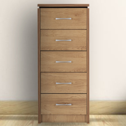 Seconique Charles 5 Drawer Oak Effect Veneer Narrow Chest of Drawers - Brown - Wilko - thumbnail 1
