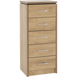 Seconique Charles 5 Drawer Oak Effect Veneer Narrow Chest of Drawers - Brown - Wilko - thumbnail 3