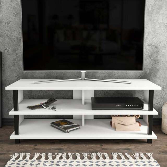 Decorotika Pueblo 4 Open Shelf Black and White Wide TV Unit - Size: 47 x 120 x 45cm - Multi - Wilko - image 1