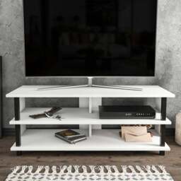 Decorotika Pueblo 4 Open Shelf Black and White Wide TV Unit - Size: 47 x 120 x 45cm - Multi - Wilko