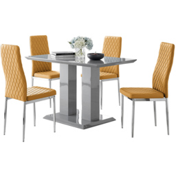 Furniturebox Molini Valera 4 Seater Dining Set Grey Gloss Mustard Yellow and Chrome - Wilko - thumbnail 3