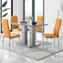 Furniturebox Molini Valera 4 Seater Dining Set Grey Gloss Mustard Yellow and Chrome - Wilko - thumbnail 1