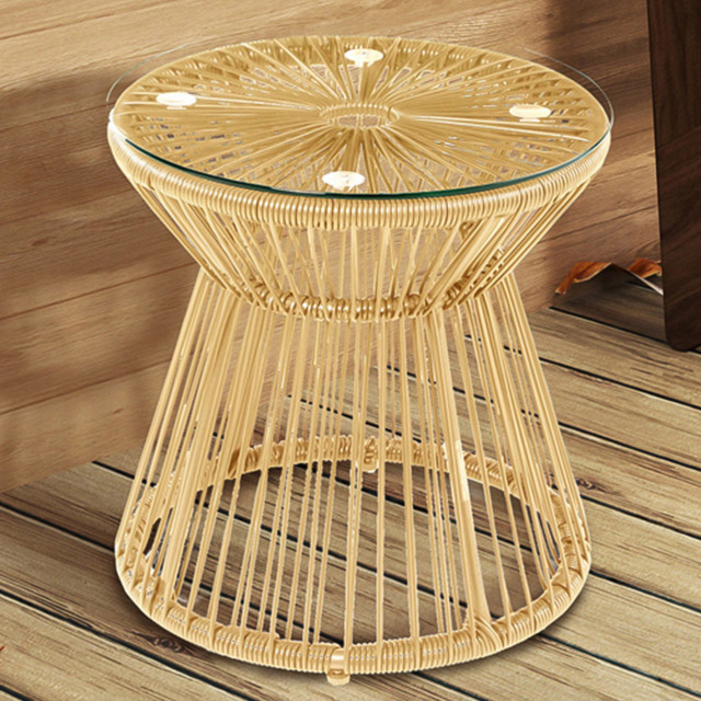 Outsunny Natural Rattan Hollow Drum Design Round End Table - Size: 42 x 40 x 40cm - Yellow - Wilko - image 1