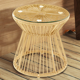 Outsunny Natural Rattan Hollow Drum Design Round End Table - Size: 42 x 40 x 40cm - Yellow - Wilko - thumbnail 1