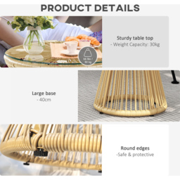 Outsunny Natural Rattan Hollow Drum Design Round End Table - Size: 42 x 40 x 40cm - Yellow - Wilko - thumbnail 7