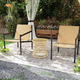 Outsunny Natural Rattan Hollow Drum Design Round End Table - Size: 42 x 40 x 40cm - Yellow - Wilko - thumbnail 6