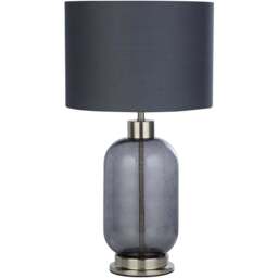 Lighting Collection Kendric Grey Shade Smoke Glass Table Lamp - Size: 49 x 27 x 27cm - Wilko