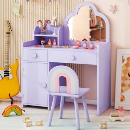 Costway 2 Drawer Single Door Purple Kids Vanity Set with Cloud-shaped Mirror - Size: 80 x 40 x 98cm - Wilko - thumbnail 4