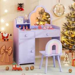 Costway 2 Drawer Single Door Purple Kids Vanity Set with Cloud-shaped Mirror - Size: 80 x 40 x 98cm - Wilko - thumbnail 6