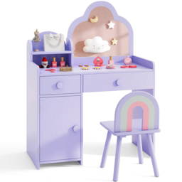 Costway 2 Drawer Single Door Purple Kids Vanity Set with Cloud-shaped Mirror - Size: 80 x 40 x 98cm - Wilko - thumbnail 3