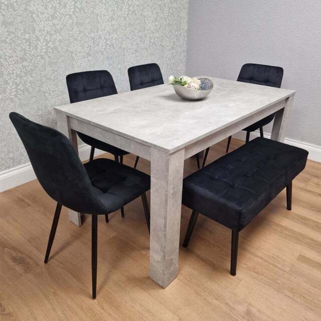 Kosy Koala Rocco 5 Seater Wooden Velvet Dining Bench Set Stone Grey and Black - Wilko - image 1