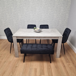 Kosy Koala Rocco 5 Seater Wooden Velvet Dining Bench Set Stone Grey and Black - Wilko - thumbnail 5