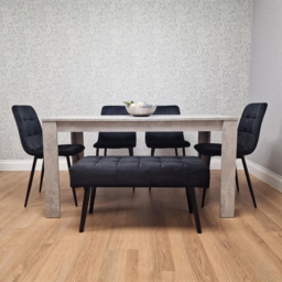 Kosy Koala Rocco 5 Seater Wooden Velvet Dining Bench Set Stone Grey and Black - Wilko - thumbnail 7