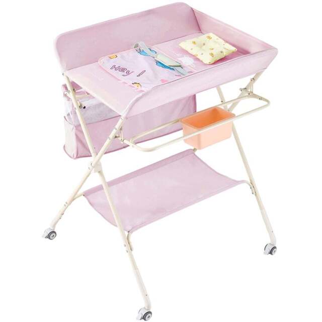 H&O Direct Pink Folding Baby Diaper Changing Table with Wheels - Size: 122 x 75 x 76cm - Wilko - image 1