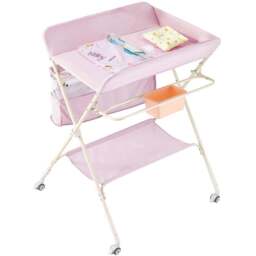 H&O Direct Pink Folding Baby Diaper Changing Table with Wheels - Size: 122 x 75 x 76cm - Wilko - thumbnail 1
