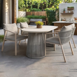 SOLACE+CO Hana Lynden 4 Seater Oval Garden Dining Set - Beige - Wilko