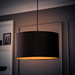 ValueLights Reni Black Velvet Medium Drum Ceiling Lamp Shade 35cm - Size: 20 x 35 x 35cm - Wilko - thumbnail 7