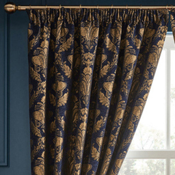 Paoletti Shiraz Navy Floral Jacquard Pencil Pleat Curtain 168 x 229cm - Size: W 229 x D 168cm - Blue - Wilko - thumbnail 3