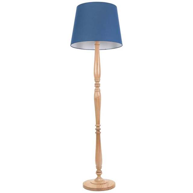 ValueLights Victoria Navy Blue Fabric Tapered Shade Light Wood Traditional Stem LED Floor Lamp - Size: 156 x 46 x 46cm - Cream - Wilko