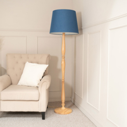 ValueLights Victoria Navy Blue Fabric Tapered Shade Light Wood Traditional Stem LED Floor Lamp - Size: 156 x 46 x 46cm - Cream - Wilko - thumbnail 4