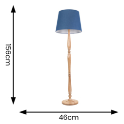ValueLights Victoria Navy Blue Fabric Tapered Shade Light Wood Traditional Stem LED Floor Lamp - Size: 156 x 46 x 46cm - Cream - Wilko - thumbnail 6