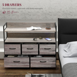 HOMCOM 5 Drawer Grey Wood Effect Bedroom Chest of Drawers - Pink - Wilko - thumbnail 5