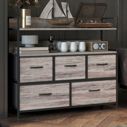 HOMCOM 5 Drawer Grey Wood Effect Bedroom Chest of Drawers - Pink - Wilko