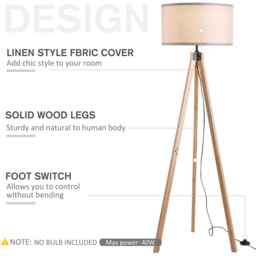 Portland Beige Wood Tripod Floor Lamp - Size: 45 x 45 x 152cm - Brown - Wilko - thumbnail 5