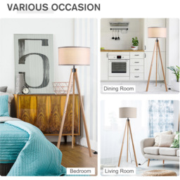 Portland Beige Wood Tripod Floor Lamp - Size: 45 x 45 x 152cm - Brown - Wilko - thumbnail 6