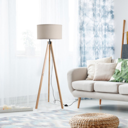 Portland Beige Wood Tripod Floor Lamp - Size: 45 x 45 x 152cm - Brown - Wilko - thumbnail 3