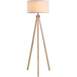 Portland Beige Wood Tripod Floor Lamp - Size: 45 x 45 x 152cm - Brown - Wilko