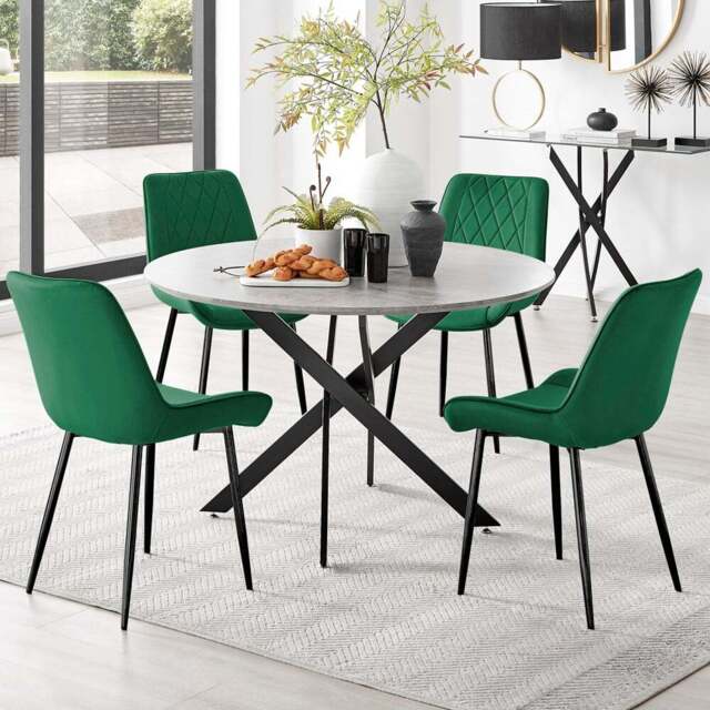 Furniturebox Arona Cesano 4 Seater Round Dining Set Grey Black and Green - Wilko - image 1