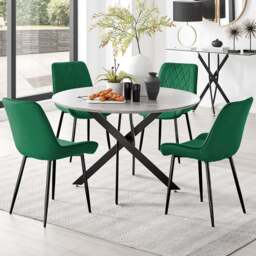 Furniturebox Arona Cesano 4 Seater Round Dining Set Grey Black and Green - Wilko - thumbnail 1