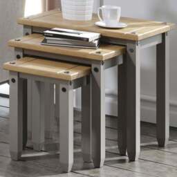 Corona Grey Washed Wax Nest of Tables Set of 3 - Size: 35 x 53 x 51cm - Wilko