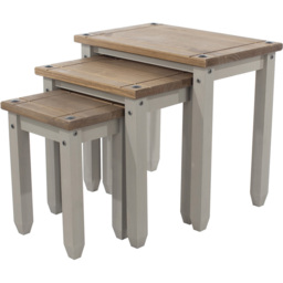 Corona Grey Washed Wax Nest of Tables Set of 3 - Size: 35 x 53 x 51cm - Wilko - thumbnail 4