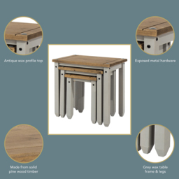 Corona Grey Washed Wax Nest of Tables Set of 3 - Size: 35 x 53 x 51cm - Wilko - thumbnail 7