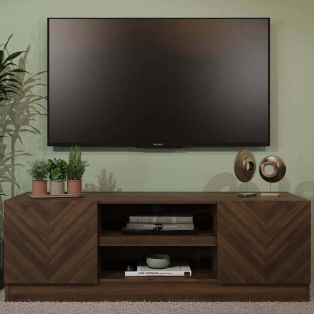 GFW Catania 2 Door 2 Shelf Royal Walnut TV Unit - Size: 39 x 130 x 43cm - Brown - Wilko - image 1