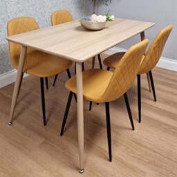 Kosy Koala 4 Seater Faux Leather Wooden Dining Set Mustard - Beige - Wilko
